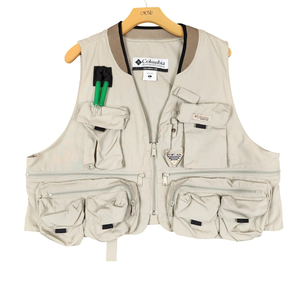 Columbia‎ PFG Mens Fishing Vest Tan Multi-Pocket Utility Gilet FM1000 Large